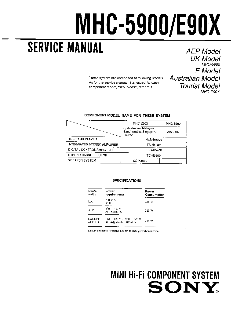 SONY MHC-5900 E90X service manual (1st page)