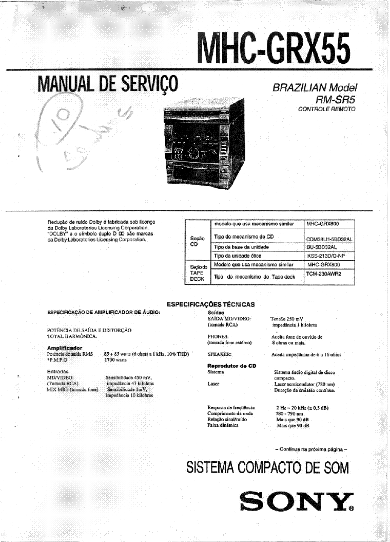 SONY MHC-GRX55 SM service manual (1st page)