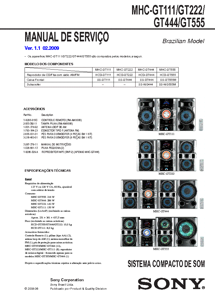 SONY MHC-GT111,GT222,GT444,GT555 service manual (1st page)