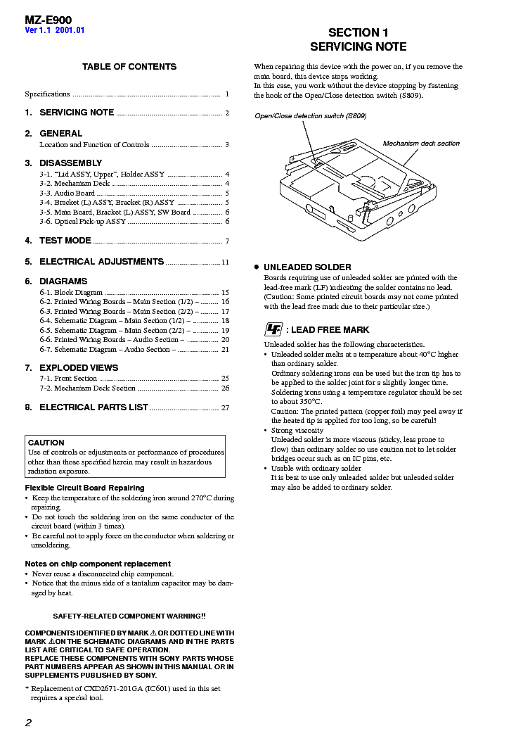 SONY MZ-E900 VER1.1 service manual (2nd page)