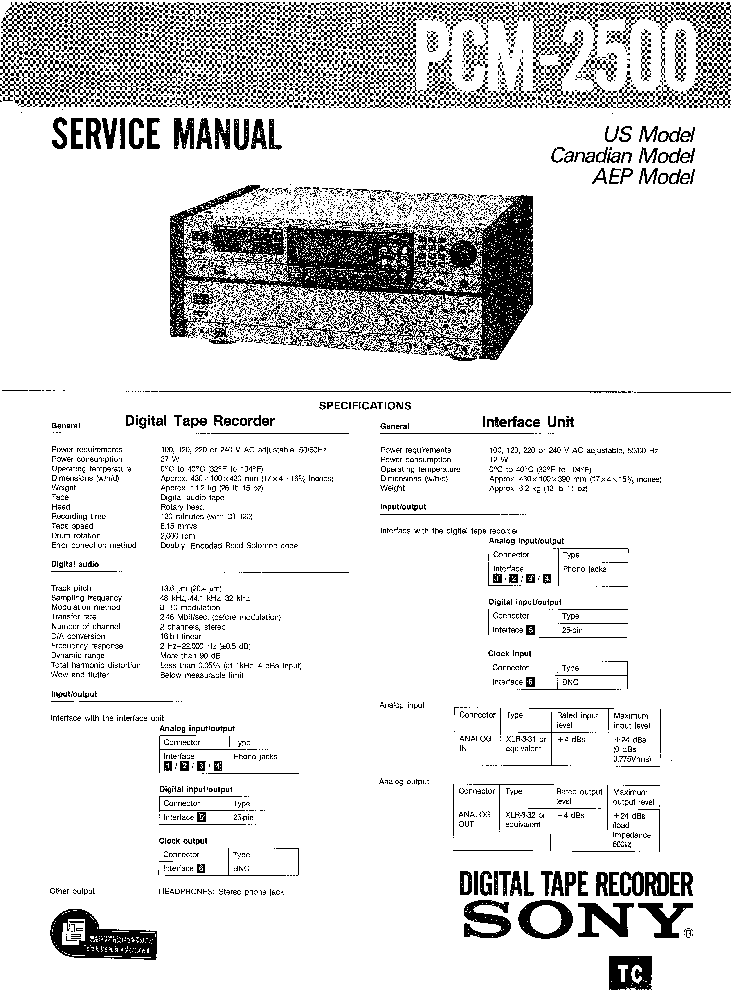 SONY PCM-2500 SM service manual (1st page)