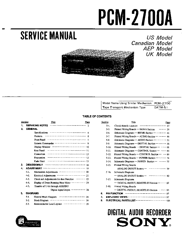 SONY PCM-2700A SM service manual (1st page)