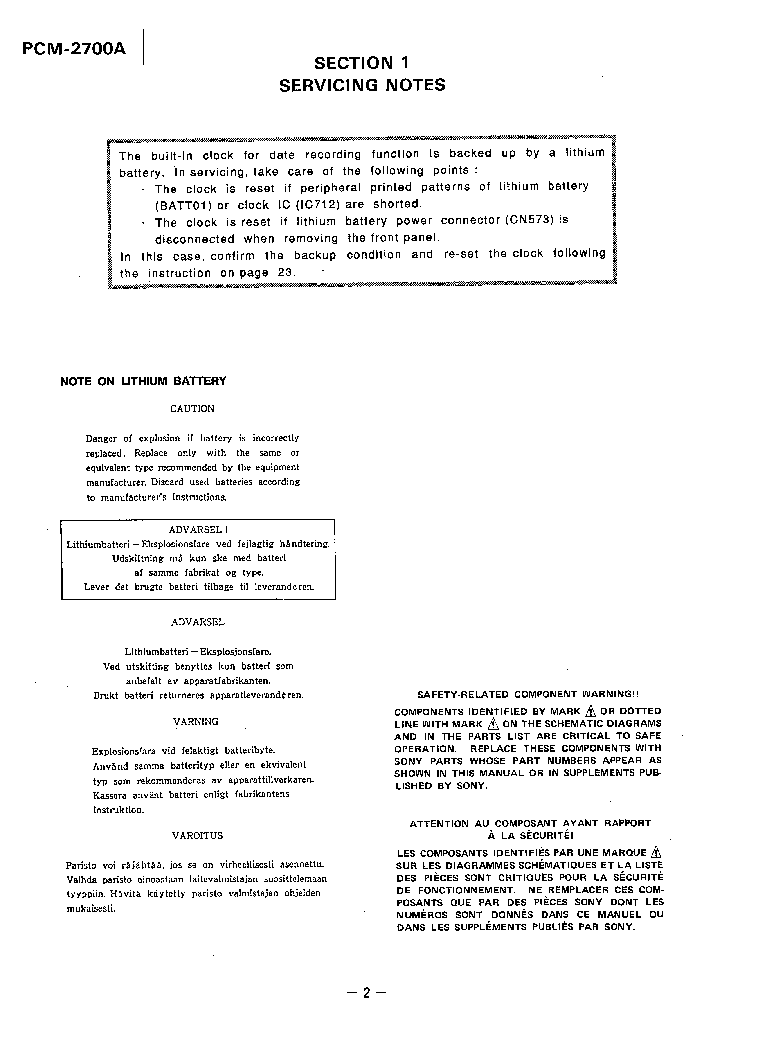 SONY PCM-2700A SM service manual (2nd page)
