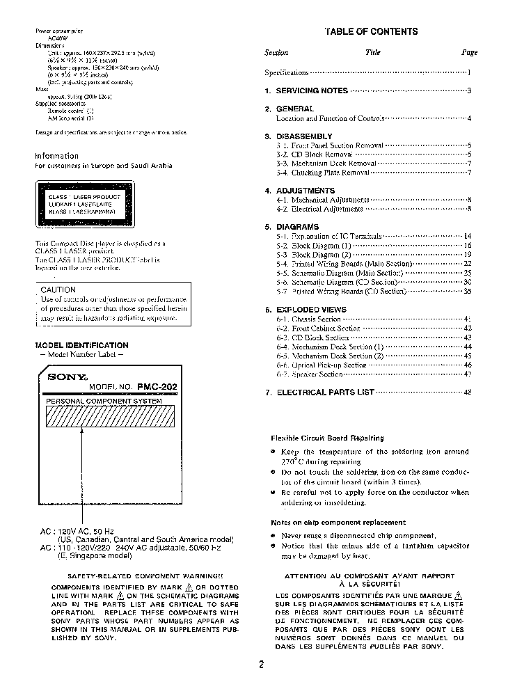 SONY PMC-202 US-MODEL service manual (2nd page)