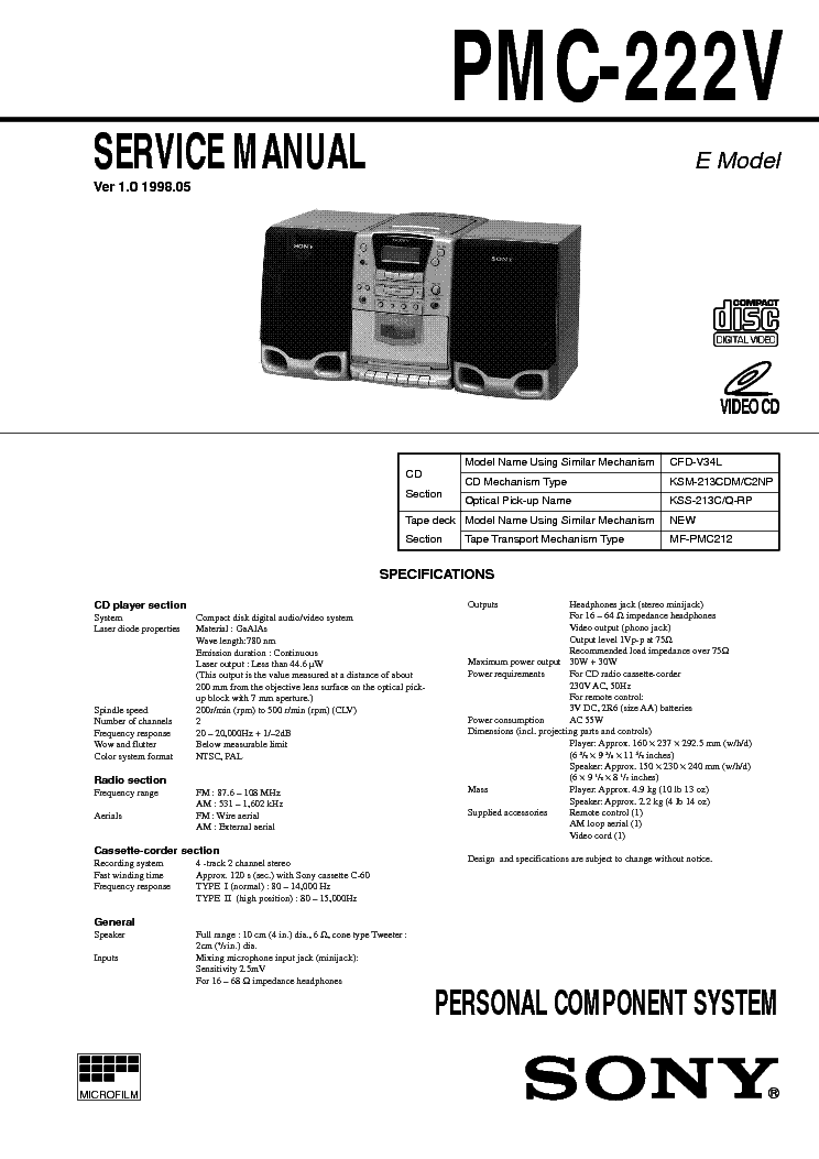 SONY PMC-222V service manual