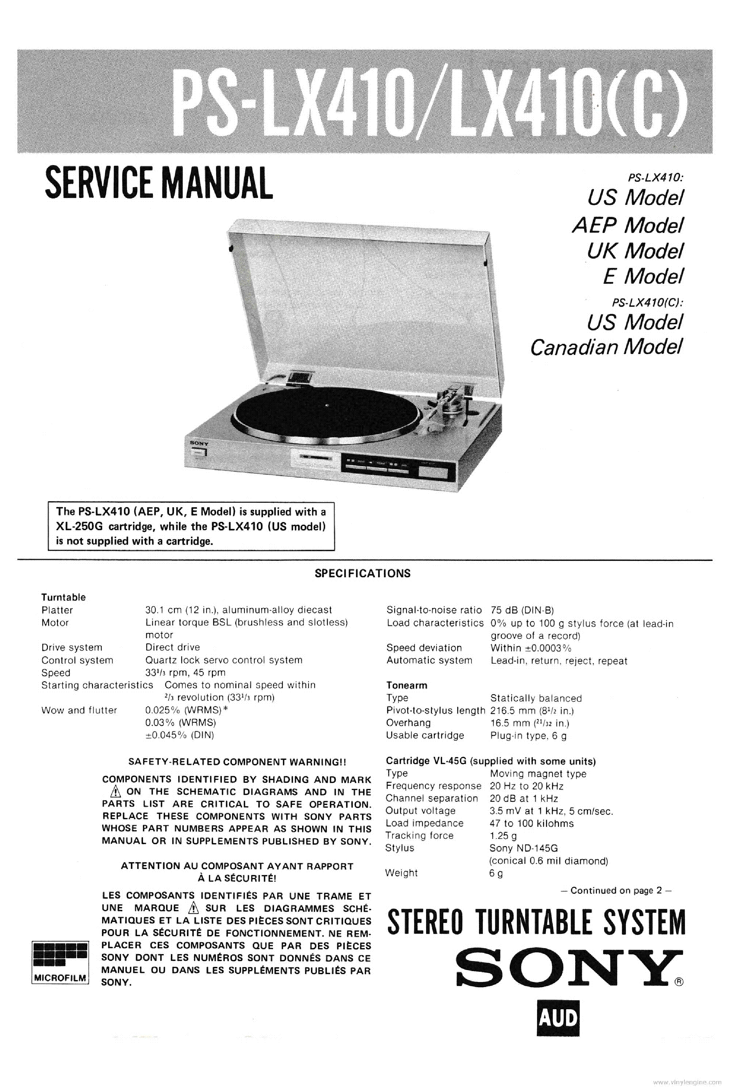 SONY PS-LX410 PS-LX410C TURNTABLE service manual (1st page)