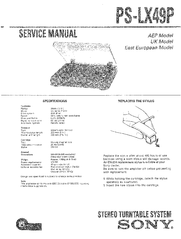 SONY PS-LX49P TURNTABLE service manual (1st page)