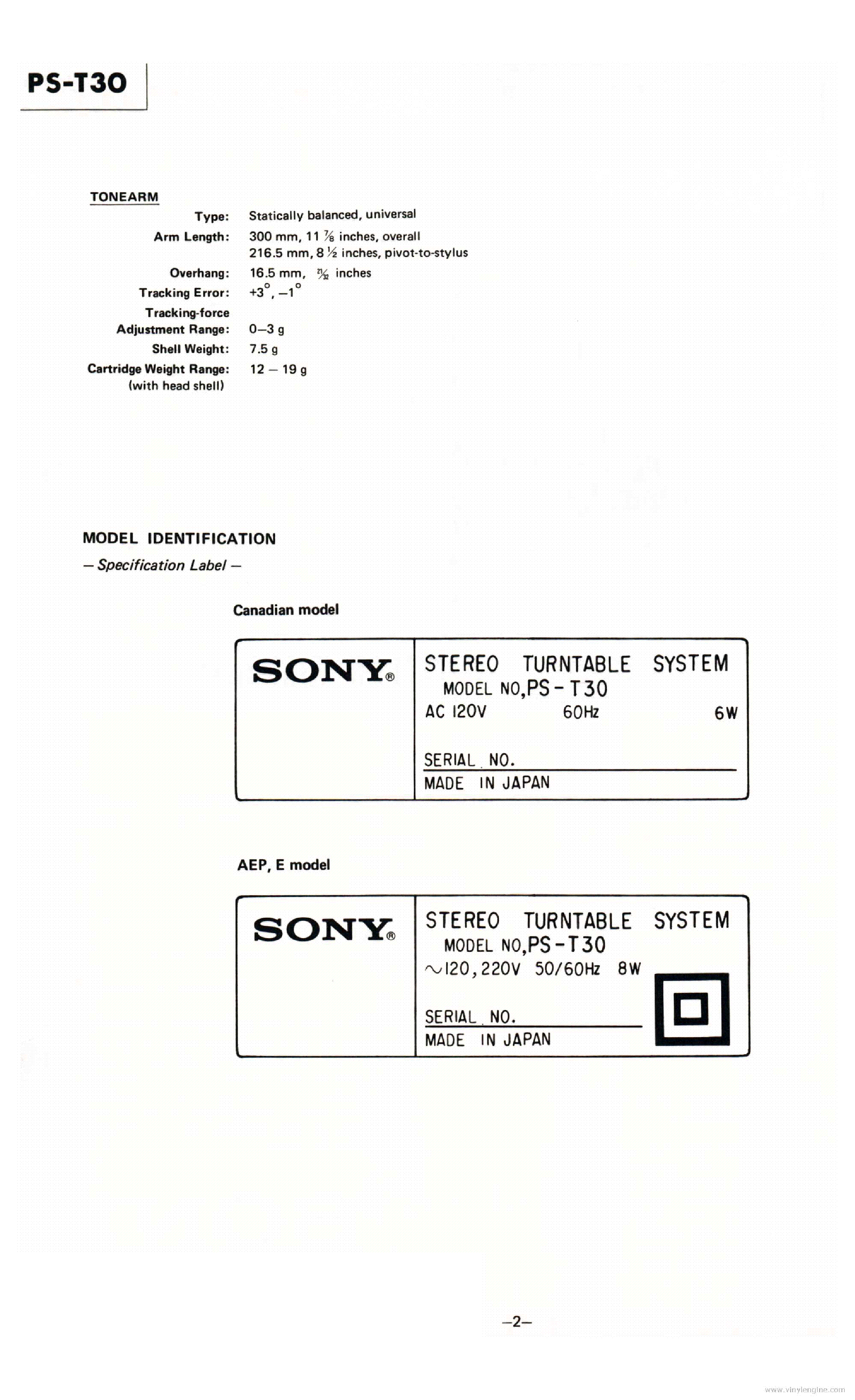 SONY PS-T30 service manual (2nd page)