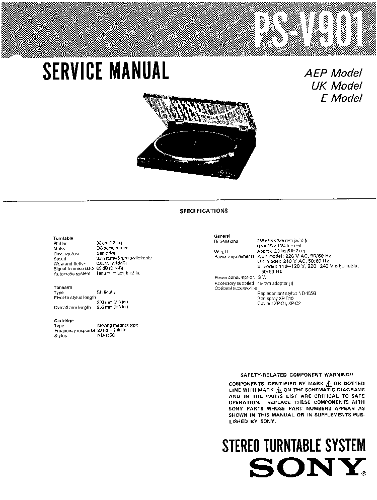 SONY PS-V901 TURNTABLE service manual (1st page)