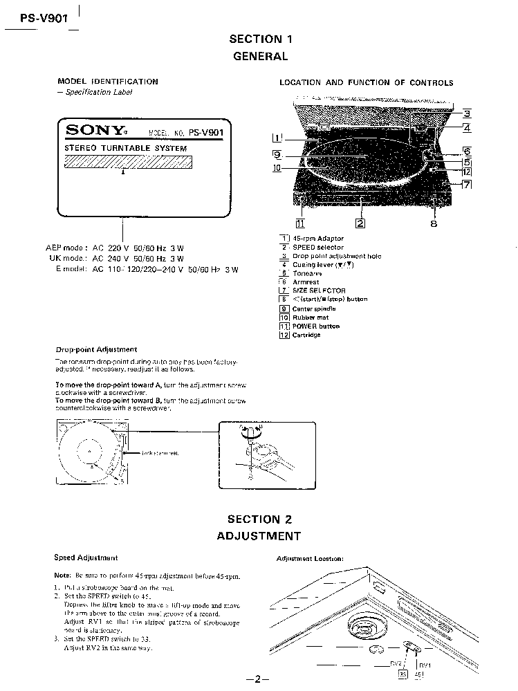 SONY PS-V901 TURNTABLE service manual (2nd page)
