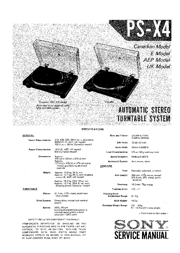 SONY PS-X4 SM service manual (1st page)