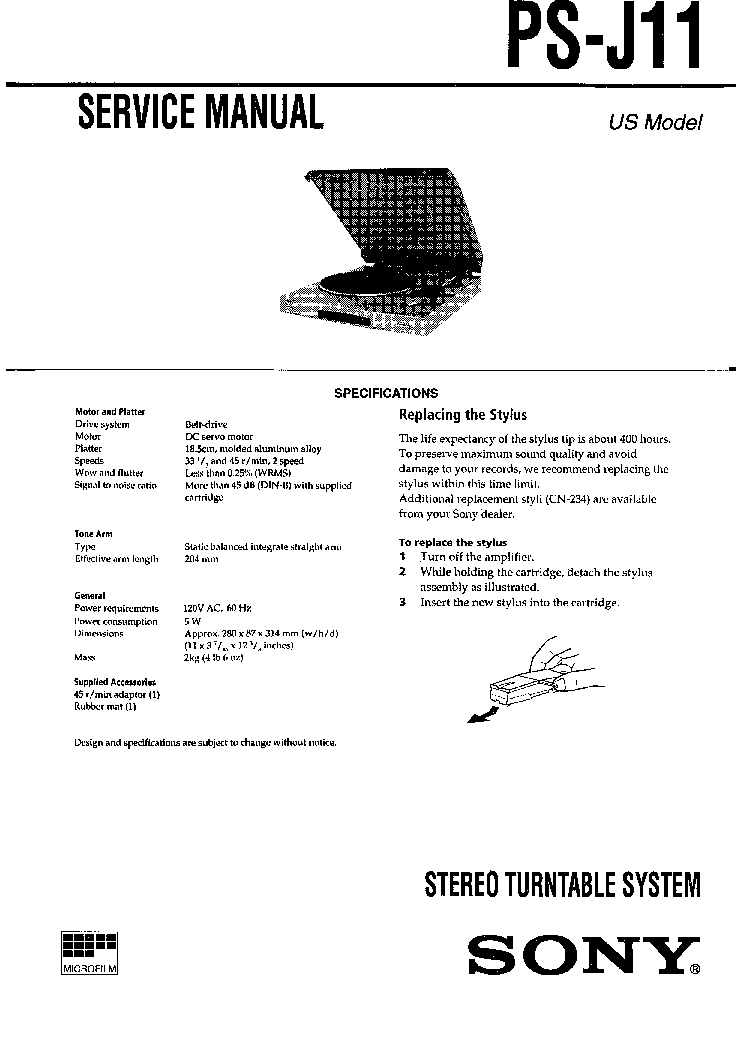 SONY PSJ11 service manual (1st page)