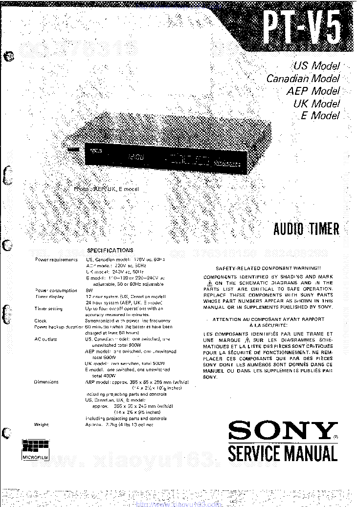 SONY PT-V5 AUDIO TIMER SM service manual (1st page)