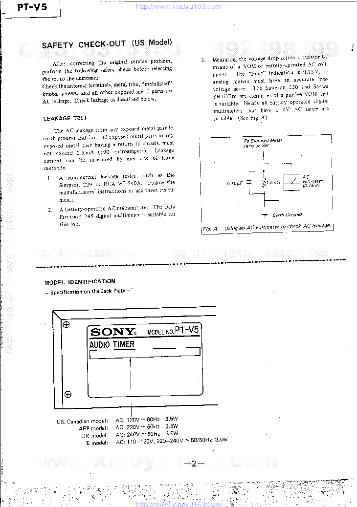 SONY PT-V5 AUDIO TIMER SM service manual (2nd page)