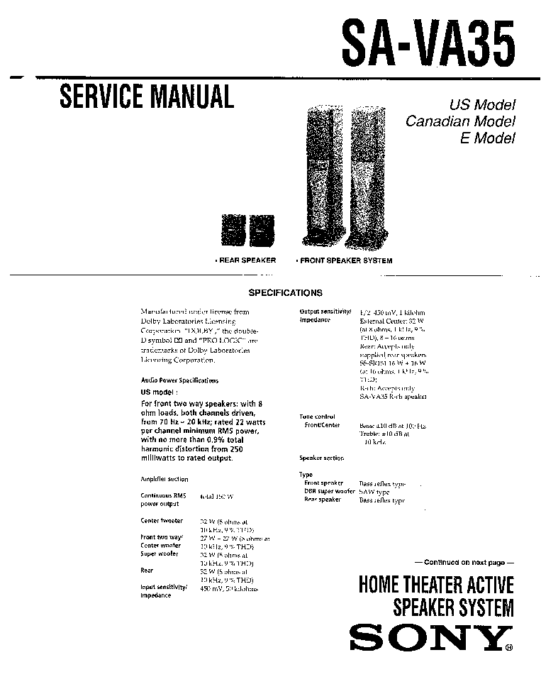 SONY SA-VA35 service manual (1st page)
