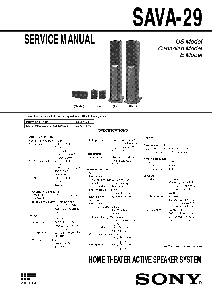 SONY SAVA-29 service manual (1st page)