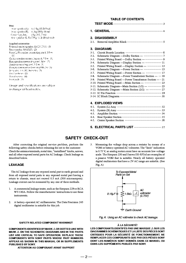SONY SAVA-29 service manual (2nd page)