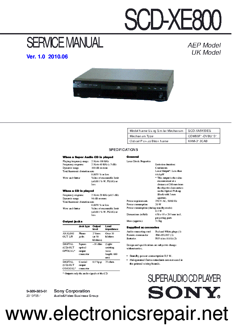 SONY SCD-XE800 VER.1.0 Service Manual download, schematics, eeprom
