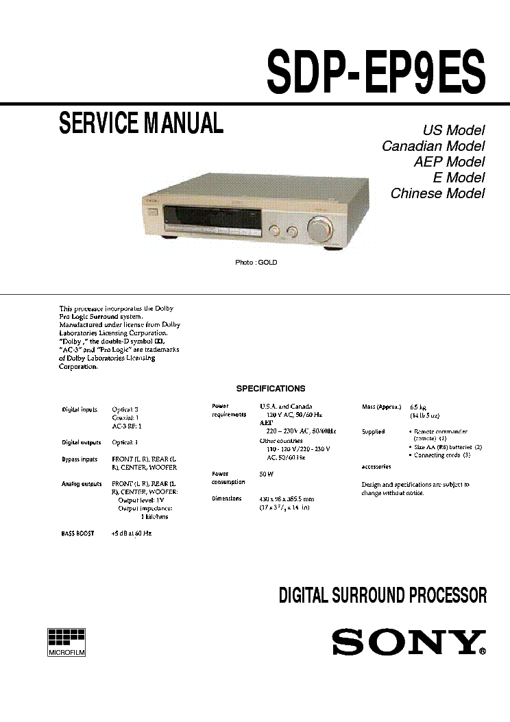 SONY SDP-EP9ES Service Manual download, schematics, eeprom, repair