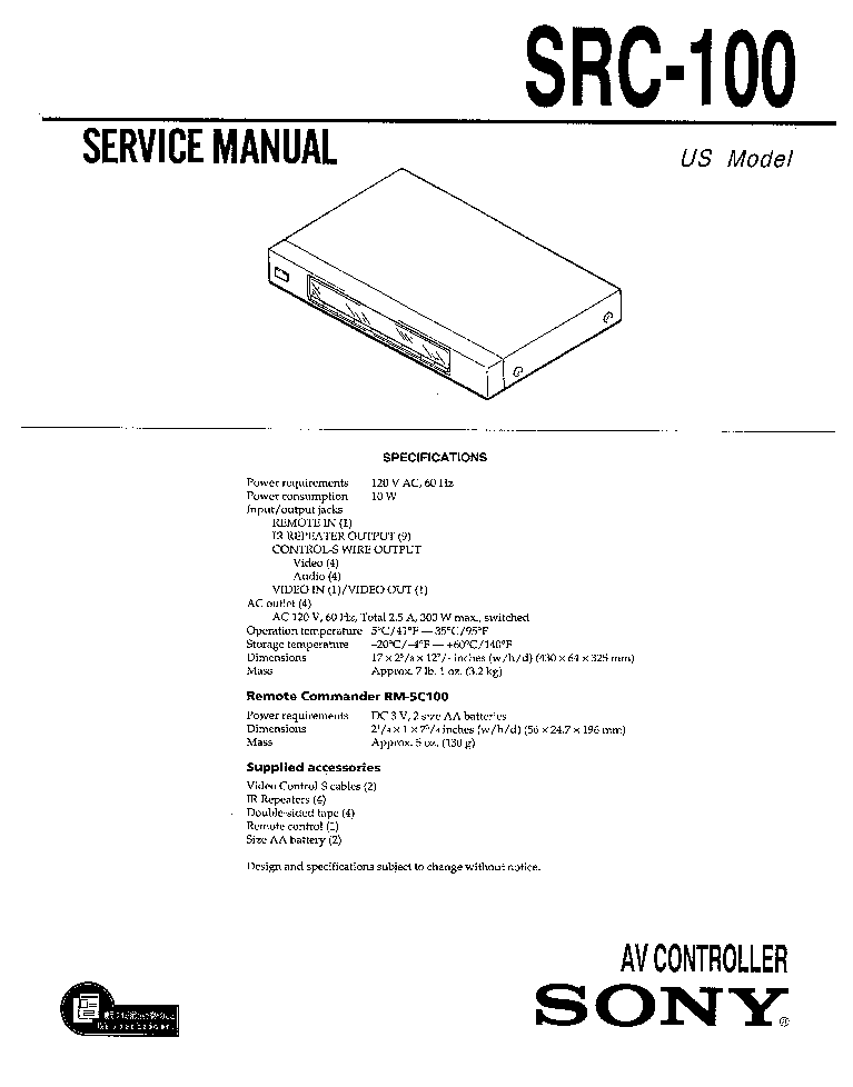 SONY SRC-100 service manual
