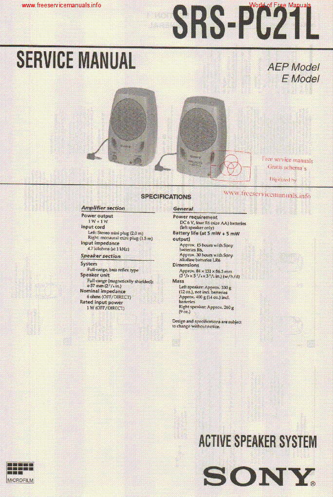 SONY SRS-PC21L service manual (1st page)