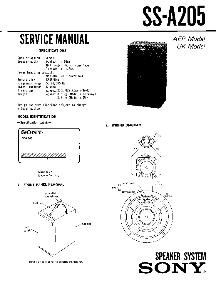 SONY SS-A205 service manual