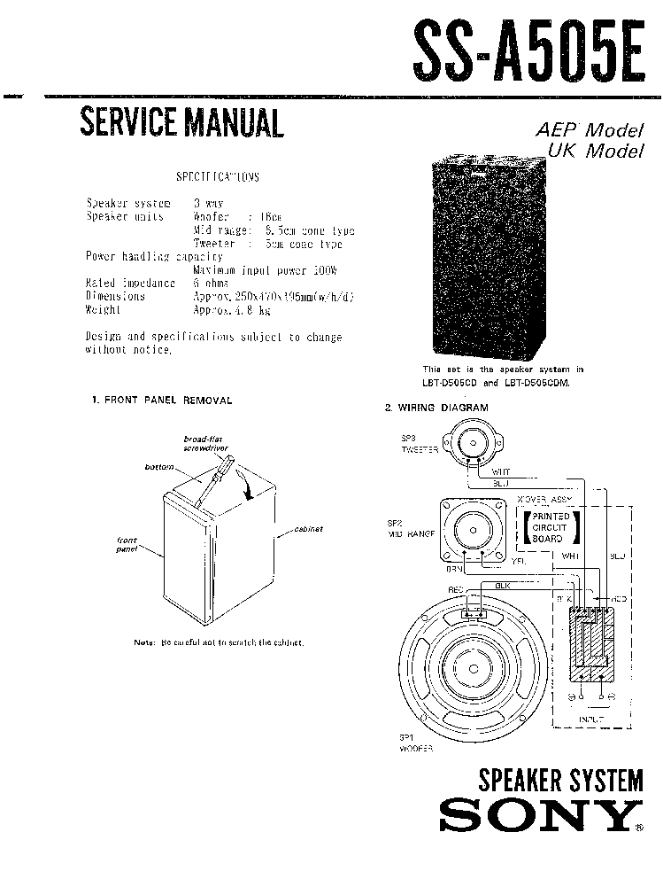 SONY SS-A505E service manual (1st page)
