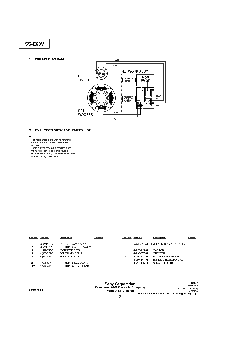 SONY SS-E60V service manual (2nd page)