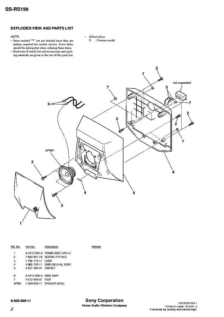 SONY SS-RS150 service manual (2nd page)