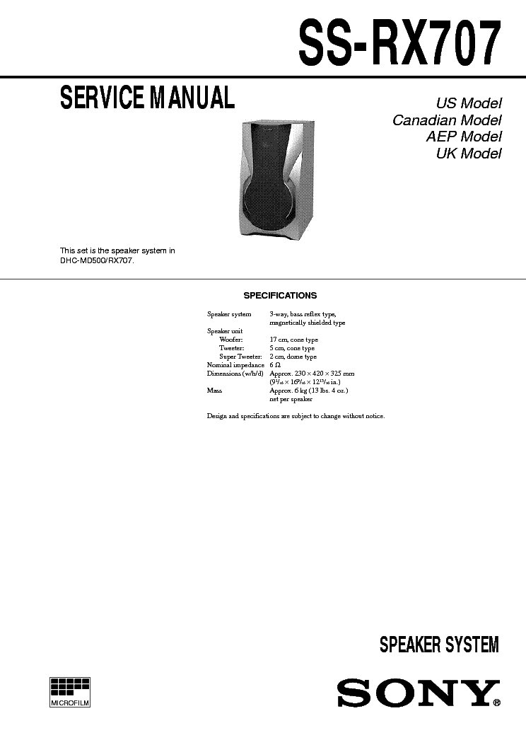 SONY SS-RX707 service manual (1st page)