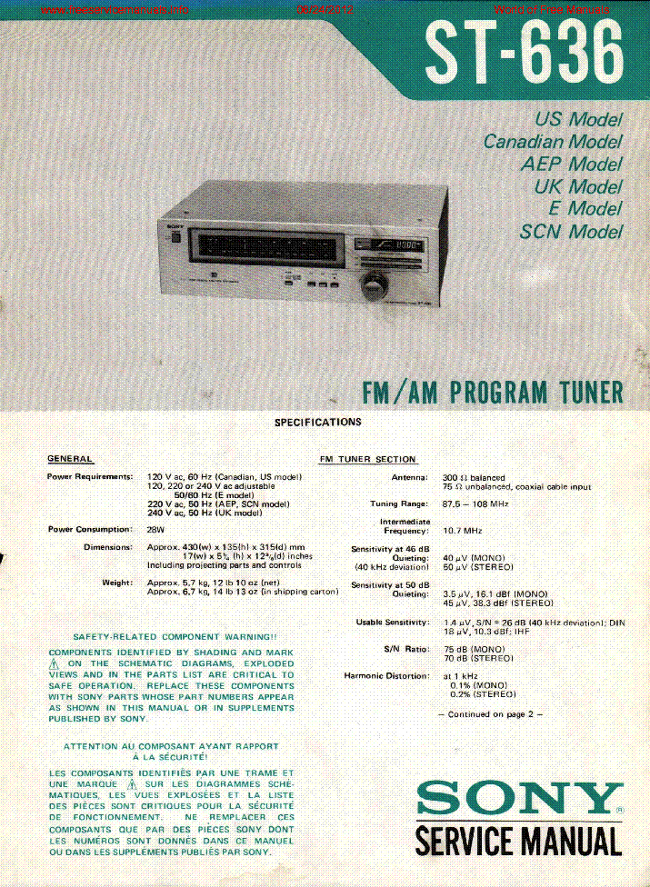 SONY ST-636 SM service manual (1st page)