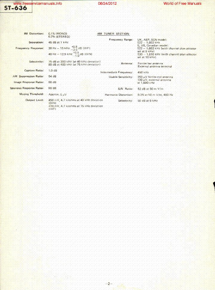 SONY ST-636 SM service manual (2nd page)