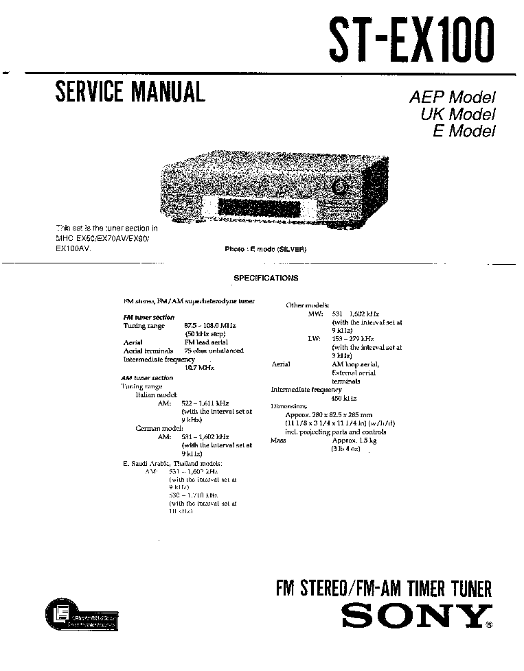 SONY ST-EX100 service manual (1st page)