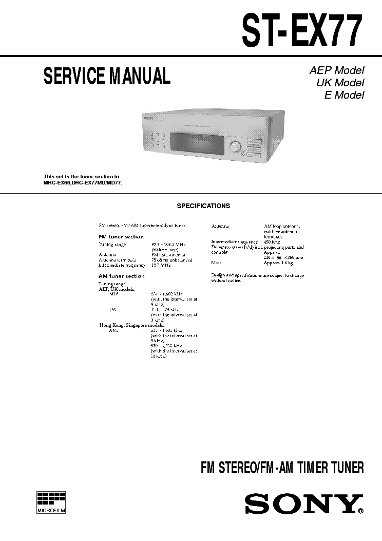 SONY ST-EX77 service manual (1st page)