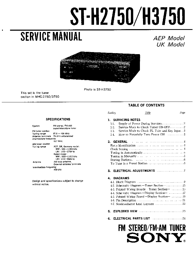 SONY ST-H2750 H3750 service manual (1st page)