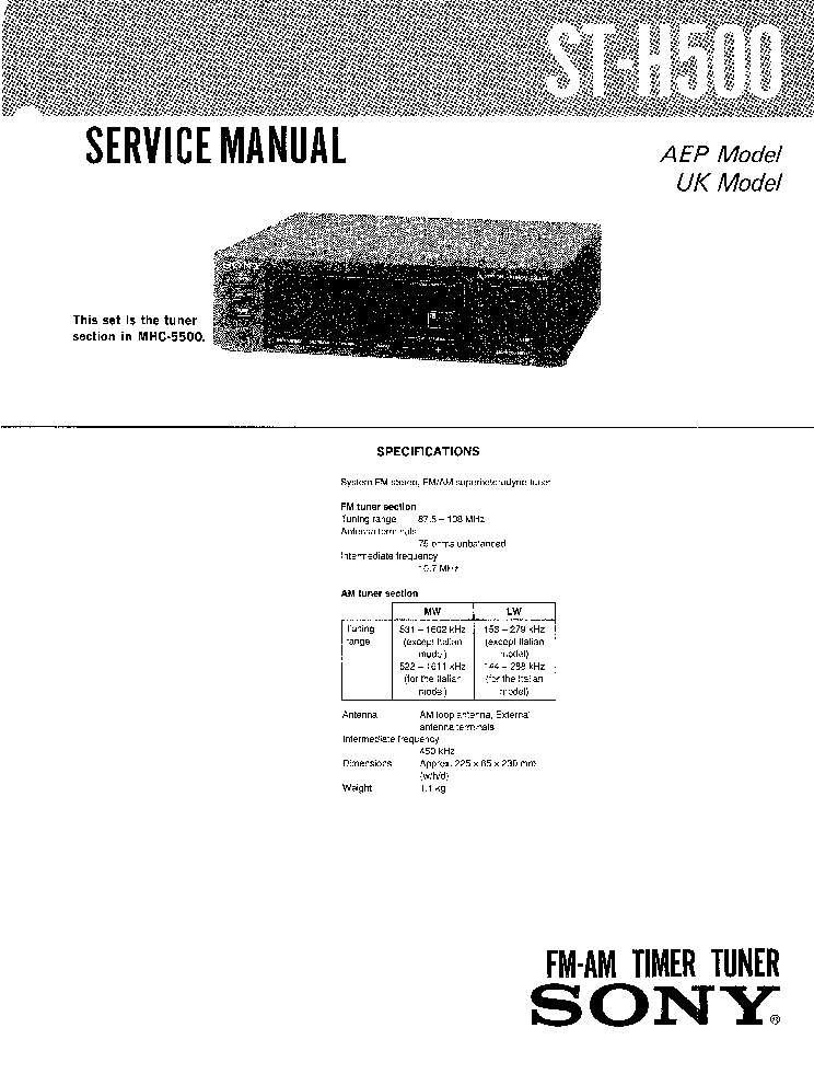 SONY ST-H500 TUNER service manual (1st page)