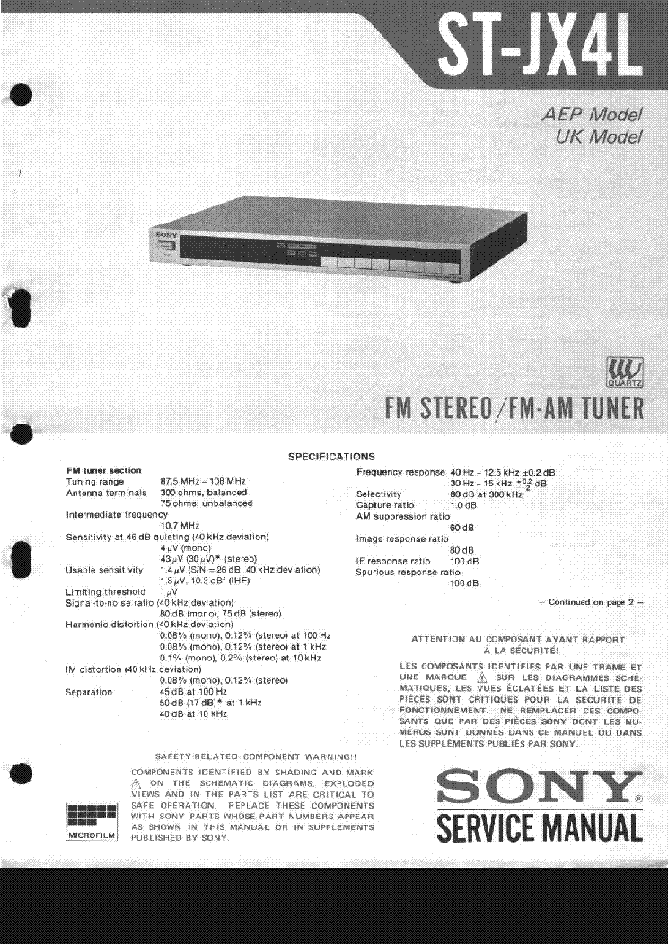 SONY ST-JX4L TUNER FULL service manual (1st page)