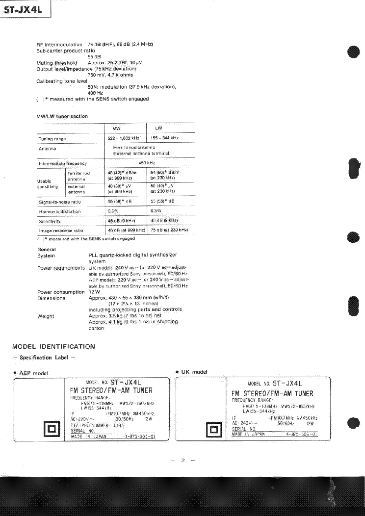 SONY ST-JX4L TUNER FULL service manual (2nd page)