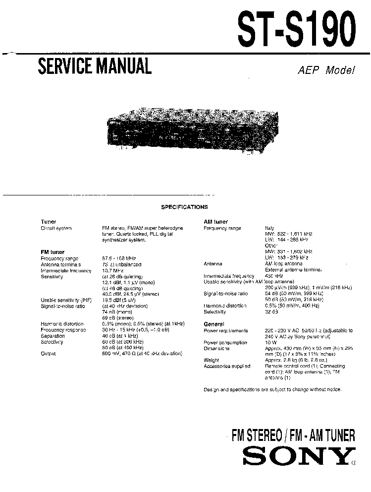 SONY ST-S190 SM service manual (1st page)