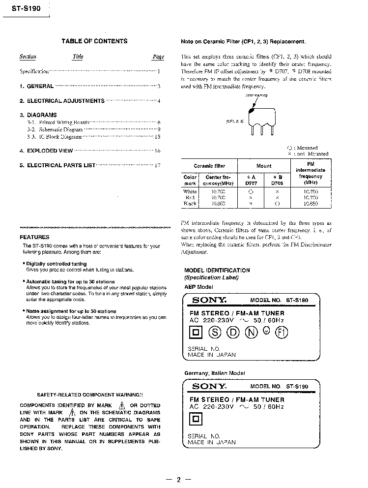 SONY ST-S190 SM service manual (2nd page)