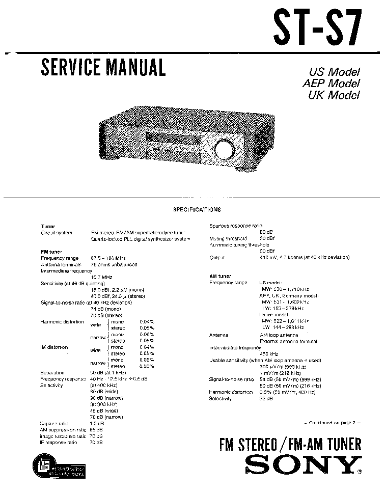 SONY ST-S7 service manual (1st page)