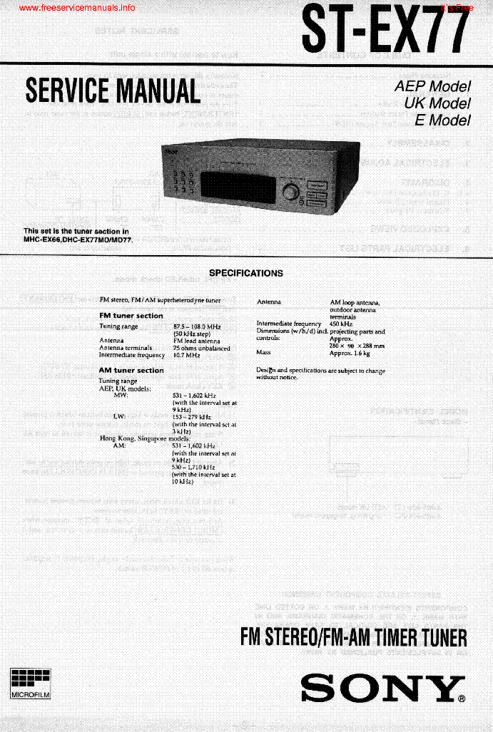 SONY ST EX77 FULL SM service manual (1st page)