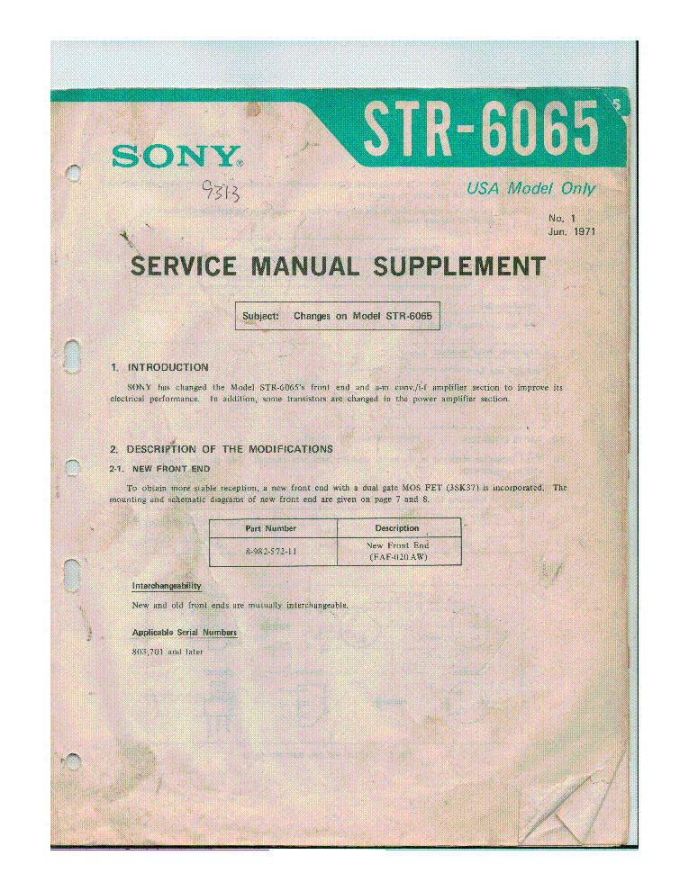 SONY STR-6065 SUPPLEMENT service manual (1st page)