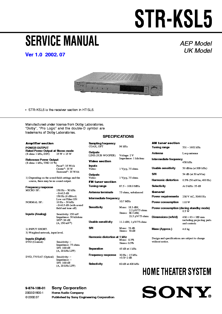 SONY STR-KSL5 service manual (1st page)