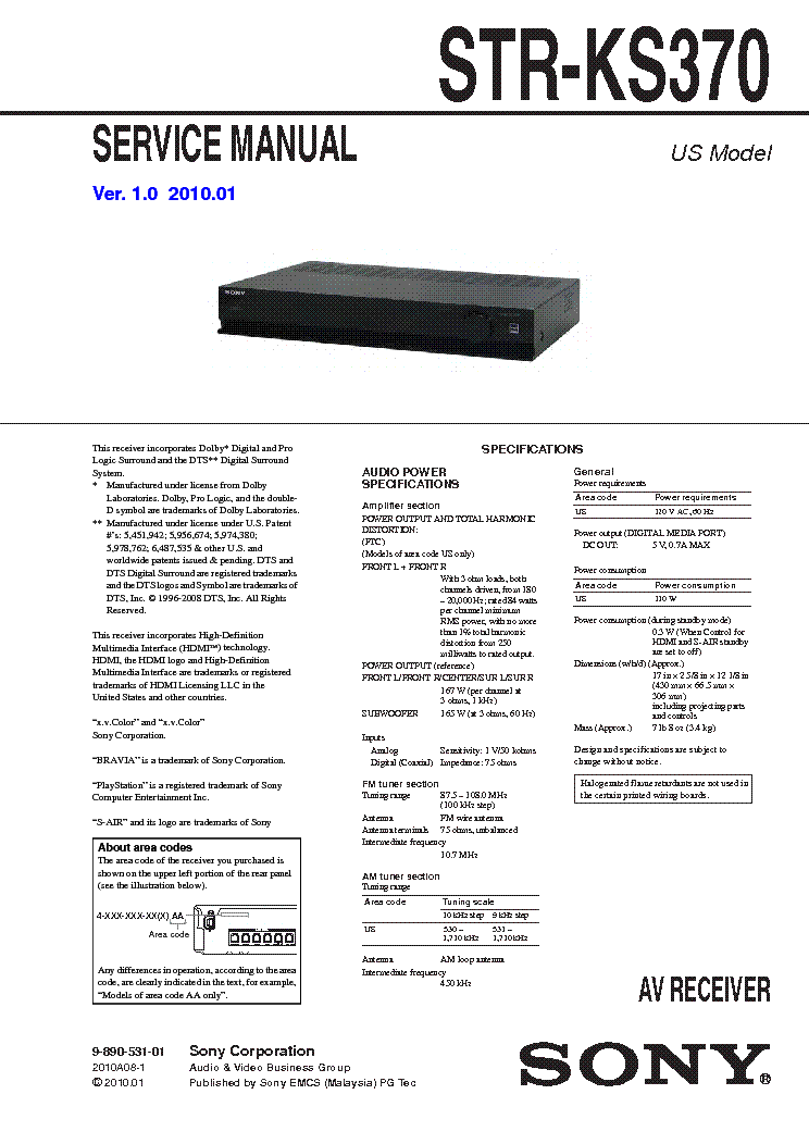 SONY STR KS370 VER 1 0 service manual (1st page)