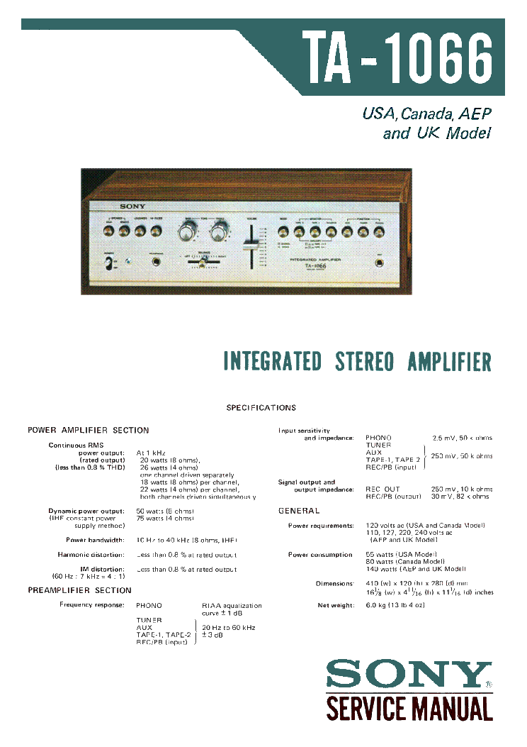 SONY TA-1066 AMPLIFIER SM service manual (1st page)