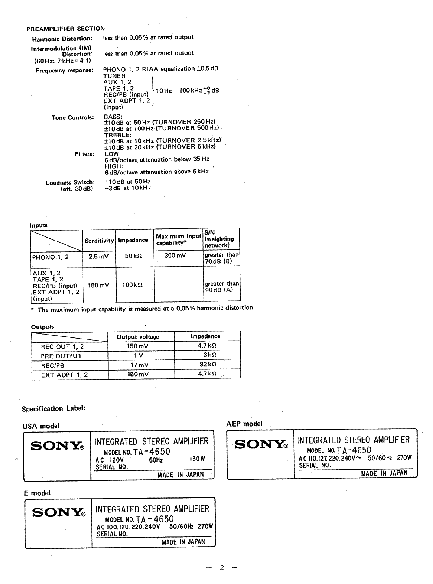 SONY TA-4650 SM service manual (2nd page)