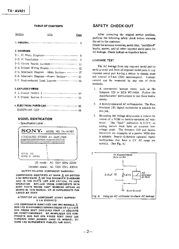 SONY TA-AV421 SM service manual (2nd page)