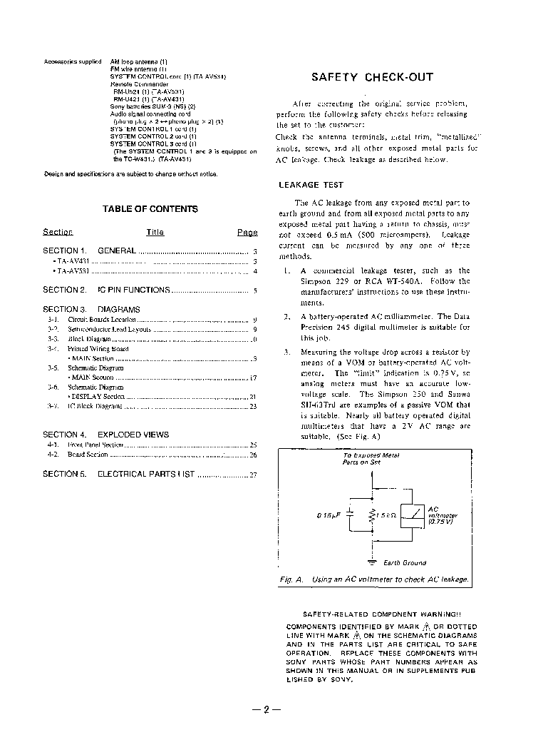 SONY TA-AV431 TAV531 SM service manual (2nd page)