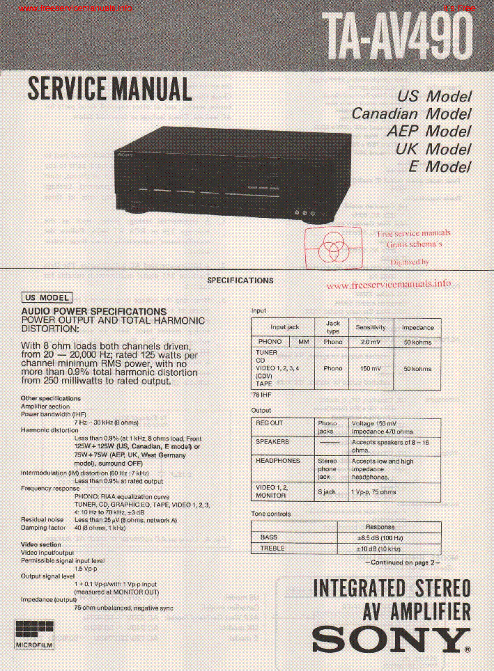 SONY TA-AV490 SM service manual (1st page)
